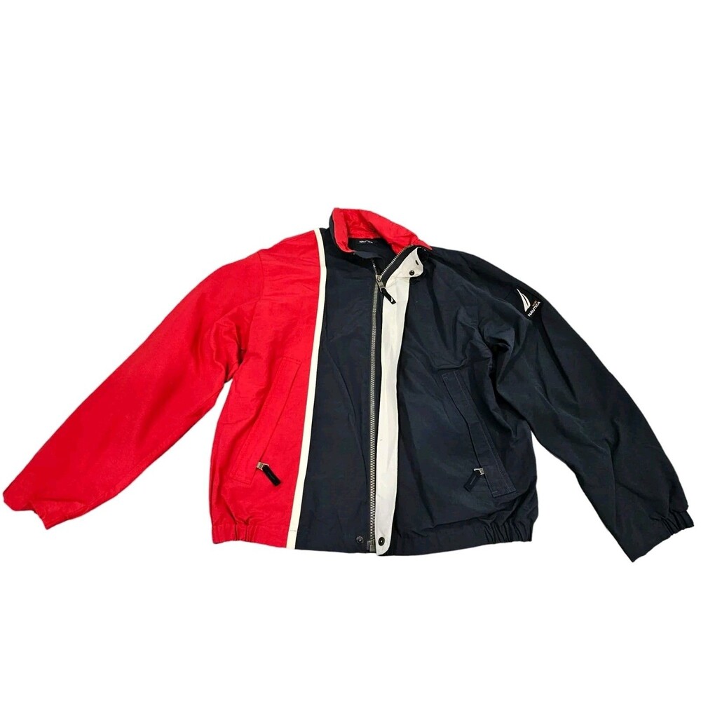 Vintage Nautica Jacket Blue Red White Large Zip W Rain Hood